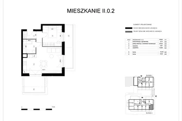 Rzut - Mieszkanie na sprzedaż 2 pokoje o powierzchni 44,85 m² - numer II.0.2 w Pryncypalna 66