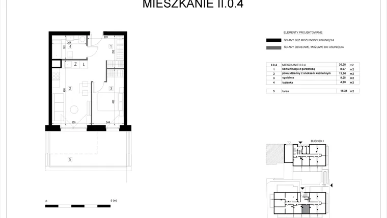 Rzut - Mieszkanie na sprzedaż 2 pokoje o powierzchni 36,42 m² - numer II.0.4 w Pryncypalna 66
