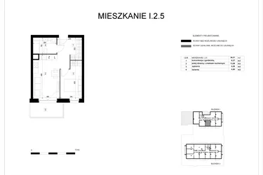 Rzut - Mieszkanie na sprzedaż 2 pokoje o powierzchni 36,3 m² - numer I.2.5 w Pryncypalna 66
