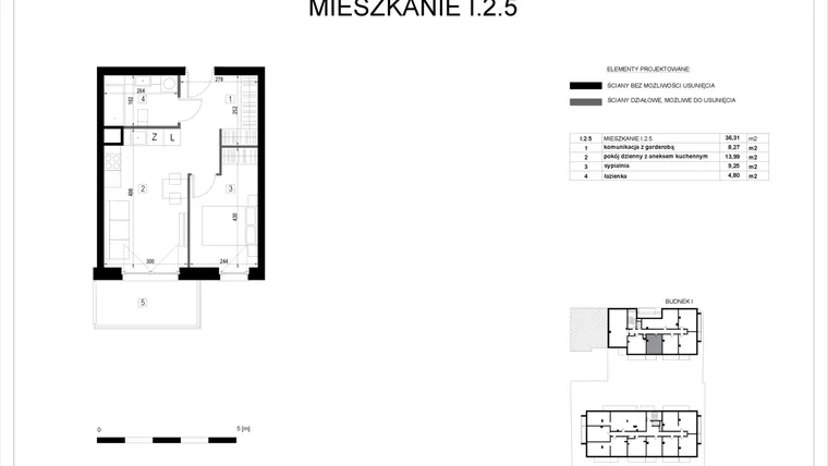 Rzut - Mieszkanie na sprzedaż 2 pokoje o powierzchni 36,3 m² - numer I.2.5 w Pryncypalna 66