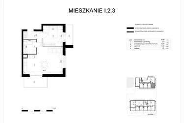 Rzut - Mieszkanie na sprzedaż 2 pokoje o powierzchni 44,98 m² - numer I.2.3 w Pryncypalna 66