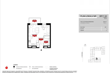 Rzut - Mieszkanie na sprzedaż 1 pokój o powierzchni 32,09 m² - numer BR11/24 w Browary Wrocławskie 2