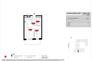 Rzut - Mieszkanie na sprzedaż 2 pokoje o powierzchni 36,83 m² - numer BR11/29 w Browary Wrocławskie 2
