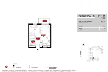 Rzut - Mieszkanie na sprzedaż 1 pokój o powierzchni 32,42 m² - numer BR11/34 w Browary Wrocławskie 2
