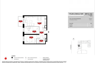 Rzut - Mieszkanie na sprzedaż 3 pokoje o powierzchni 54,78 m² - numer BR12/102 w Browary Wrocławskie 2