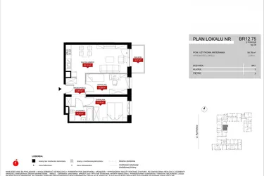 Rzut - Mieszkanie na sprzedaż 2 pokoje o powierzchni 54,78 m² - numer BR12/75 w Browary Wrocławskie 2