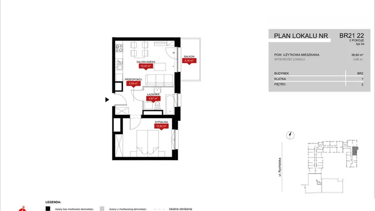 Rzut - Mieszkanie na sprzedaż 2 pokoje o powierzchni 38,51 m² - numer BR21/22 w Browary Wrocławskie 2