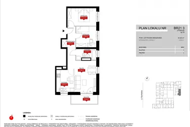 Rzut - Mieszkanie na sprzedaż 3 pokoje o powierzchni 61,96 m² - numer BR21/3 w Browary Wrocławskie 2