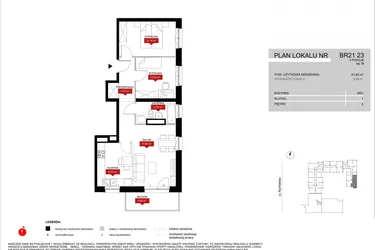 Rzut - Mieszkanie na sprzedaż 3 pokoje o powierzchni 61,96 m² - numer BR21/23 w Browary Wrocławskie 2