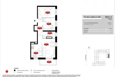 Rzut - Mieszkanie na sprzedaż 3 pokoje o powierzchni 61,96 m² - numer BR21/8 w Browary Wrocławskie 2