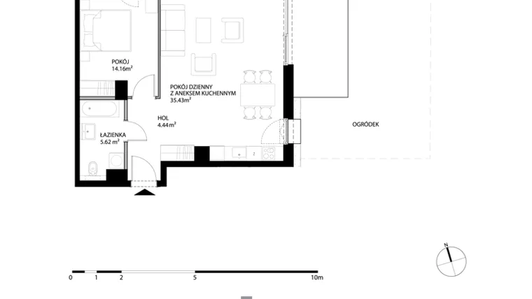 Rzut - Mieszkanie na sprzedaż 2 pokoje o powierzchni 59,65 m² - numer J108 w Nowe Kolibki etap 4