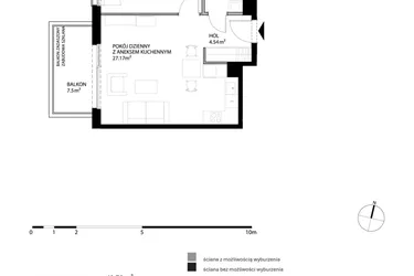 Rzut - Mieszkanie na sprzedaż 2 pokoje o powierzchni 48,73 m² - numer K114 w Nowe Kolibki etap 4