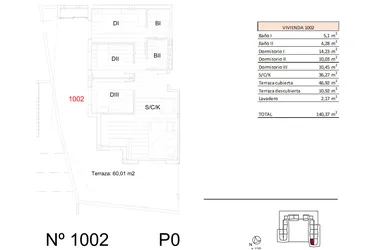 Rzut - Mieszkanie na sprzedaż 3 pokoje o powierzchni 140,37 m² - numer 1002 w Apartamenty w San Miguel de Salinas - 97009342