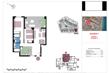 Rzut - Mieszkanie na sprzedaż 2 pokoje o powierzchni 87,8 m² - numer 1-2 w Apartamenty w Mil Palmeras - 71919041