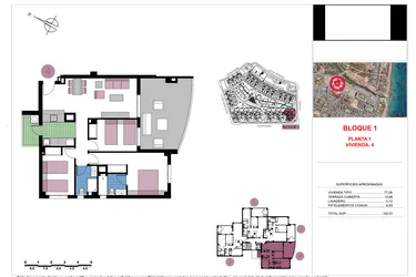 Rzut - Mieszkanie na sprzedaż 3 pokoje o powierzchni 102,01 m² - numer 1-4 w Apartamenty w Mil Palmeras - 71919041