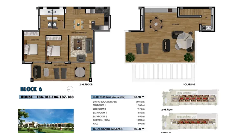 Rzut - Mieszkanie na sprzedaż 3 pokoje o powierzchni 88,5 m² - numer 2-186 w Apartamenty w Los Alcázares - 40379092