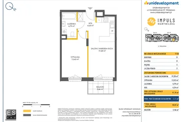 Rzut - Mieszkanie na sprzedaż 2 pokoje o powierzchni 41,76 m² - numer B/118 w Impuls Marywilska