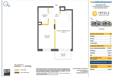 Rzut - Mieszkanie na sprzedaż 2 pokoje o powierzchni 41,75 m² - numer B/108 w Impuls Marywilska