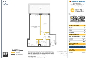 Rzut - Mieszkanie na sprzedaż 2 pokoje o powierzchni 46,54 m² - numer A/3 w Impuls Marywilska