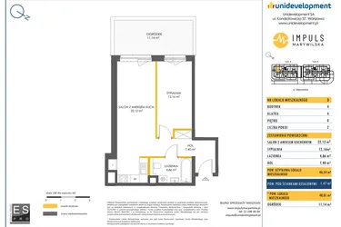 Rzut - Mieszkanie na sprzedaż 2 pokoje o powierzchni 46,54 m² - numer A/3 w Impuls Marywilska