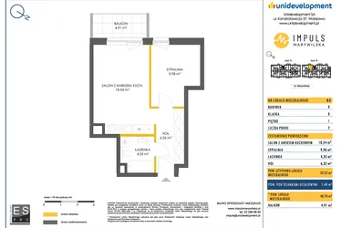 Rzut - Mieszkanie na sprzedaż 2 pokoje o powierzchni 39,77 m² - numer B/83 w Impuls Marywilska