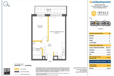 Rzut - Mieszkanie na sprzedaż 2 pokoje o powierzchni 44,25 m² - numer A/43 w Impuls Marywilska
