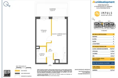 Rzut - Mieszkanie na sprzedaż 2 pokoje o powierzchni 39,26 m² - numer A/7 w Impuls Marywilska