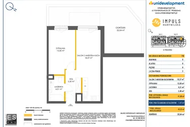 Rzut - Mieszkanie na sprzedaż 2 pokoje o powierzchni 42 m² - numer B/70 w Impuls Marywilska