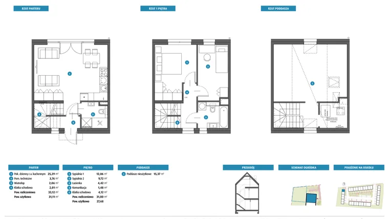 Rzut - Dom na sprzedaż 3 pokoje o powierzchni 58,79 m² - numer 16b w Leszczyńskiego 25
