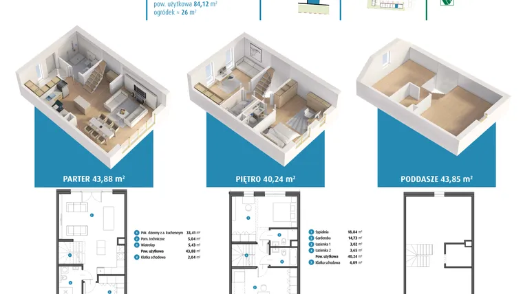 Rzut - Dom na sprzedaż 3 pokoje o powierzchni 84,12 m² - numer 10b w Leszczyńskiego 25