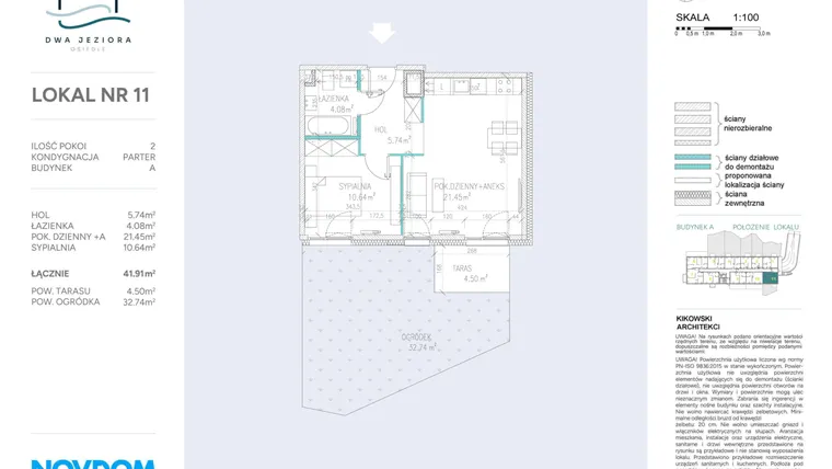 Rzut - Mieszkanie na sprzedaż 2 pokoje o powierzchni 41,91 m² - numer A.11 w Dwa Jeziora AB