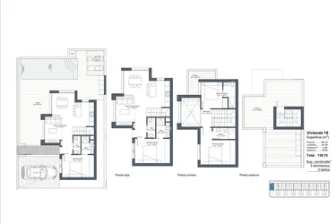 Rzut - Dom na sprzedaż 4 pokoje o powierzchni 200,3 m² - numer 16 w Dom szeregowy w Ciudad Quesada - 53178795