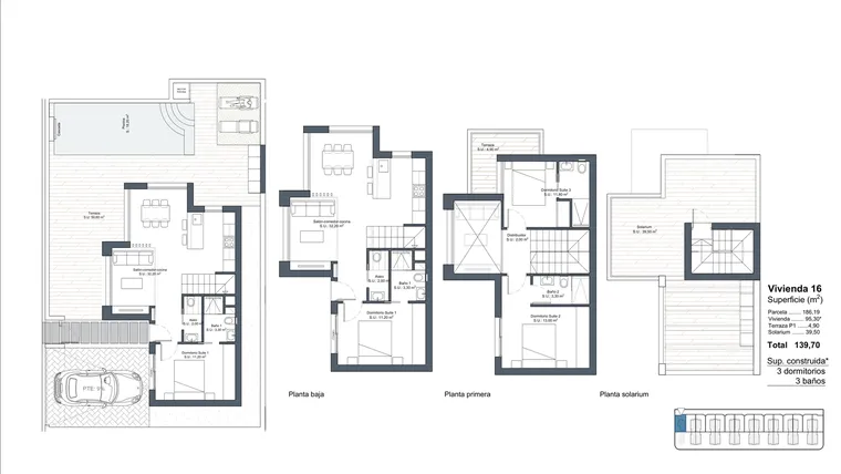 Rzut - Dom na sprzedaż 4 pokoje o powierzchni 200,3 m² - numer 16 w Dom szeregowy w Ciudad Quesada - 53178795