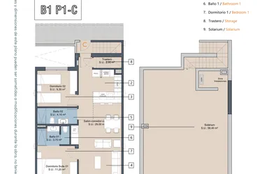 Rzut - Mieszkanie na sprzedaż 2 pokoje o powierzchni 64,6 m² - numer 1-P1-C w Apartamenty w Los Alcázares - 49717964