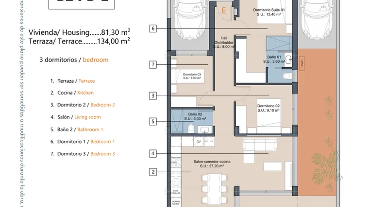 Rzut - Mieszkanie na sprzedaż 3 pokoje o powierzchni 81,3 m² - numer 0-PB-E w Apartamenty w Los Alcázares - 49717964