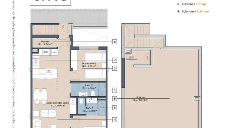 Rzut - Mieszkanie na sprzedaż 2 pokoje o powierzchni 65,6 m² - numer 1-1-B w Apartamenty w Los Alcázares - 49717964