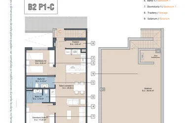 Rzut - Mieszkanie na sprzedaż 2 pokoje o powierzchni 65,6 m² - numer 1-1-C w Apartamenty w Los Alcázares - 49717964