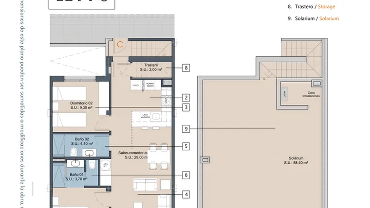 Rzut - Mieszkanie na sprzedaż 2 pokoje o powierzchni 65,6 m² - numer 1-1-C w Apartamenty w Los Alcázares - 49717964
