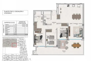 Rzut - Mieszkanie na sprzedaż 2 pokoje o powierzchni 83,32 m² - numer 2-5 w Apartamenty w Santa Pola - 92373724