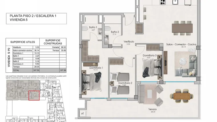 Rzut - Mieszkanie na sprzedaż 2 pokoje o powierzchni 83,32 m² - numer 2-5 w Apartamenty w Santa Pola - 92373724