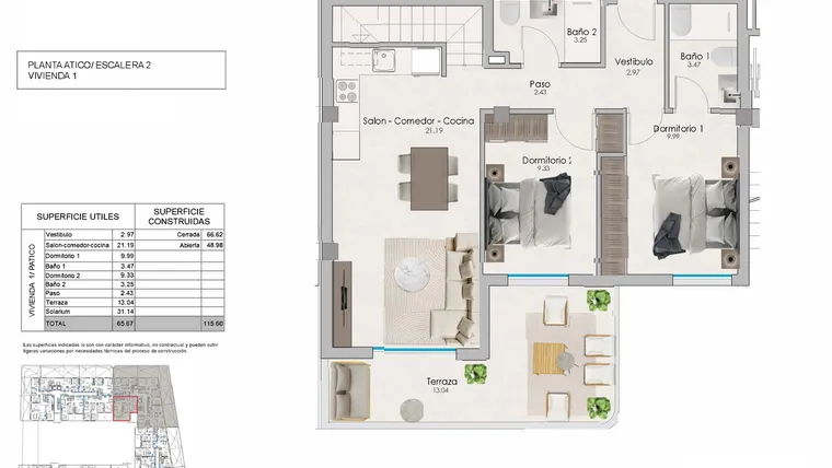 Rzut - Mieszkanie na sprzedaż 2 pokoje o powierzchni 115,6 m² - numer 4-1 w Apartamenty w Santa Pola - 92373724