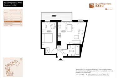 Rzut - Mieszkanie na sprzedaż 2 pokoje o powierzchni 40,33 m² - numer 1.04 w Białoprądnicka Park
