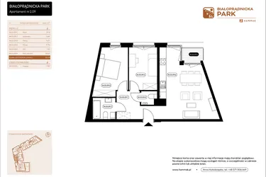 Rzut - Mieszkanie na sprzedaż 3 pokoje o powierzchni 59,18 m² - numer 2.09 w Białoprądnicka Park