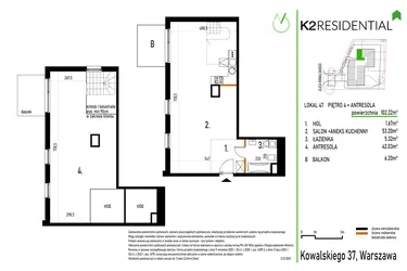 Rzut - Mieszkanie na sprzedaż 1 pokój o powierzchni 102,22 m² - numer 47 w Kowalskiego 37