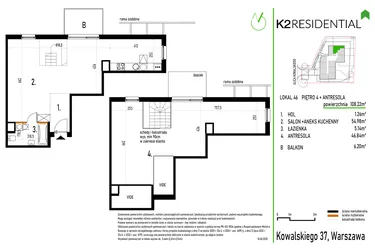 Rzut - Mieszkanie na sprzedaż 1 pokój o powierzchni 108,22 m² - numer 46 w Kowalskiego 37