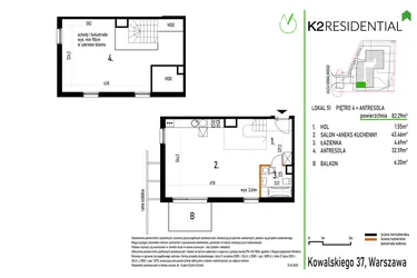 Rzut - Mieszkanie na sprzedaż 1 pokój o powierzchni 82,24 m² - numer 51 w Kowalskiego 37