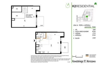 Rzut - Mieszkanie na sprzedaż 1 pokój o powierzchni 77,89 m² - numer 54 w Kowalskiego 37