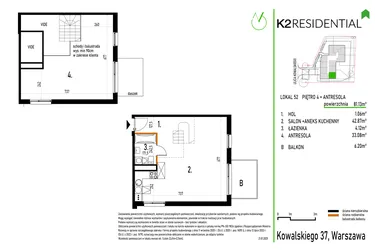 Rzut - Mieszkanie na sprzedaż 1 pokój o powierzchni 81,13 m² - numer 52 w Kowalskiego 37