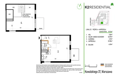Rzut - Mieszkanie na sprzedaż 1 pokój o powierzchni 81,13 m² - numer 52 w Kowalskiego 37