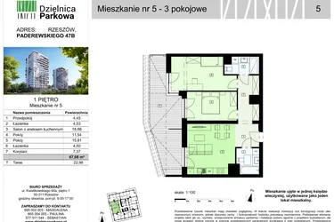 Rzut - Mieszkanie na sprzedaż 3 pokoje o powierzchni 67,08 m² - numer 5/B7 w Dzielnica Parkowa VII